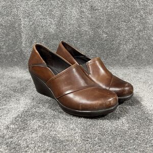 Dansko Rosaline Womens 41 Brown Leather Casual Wedge Heels Pump Slip On Shoes